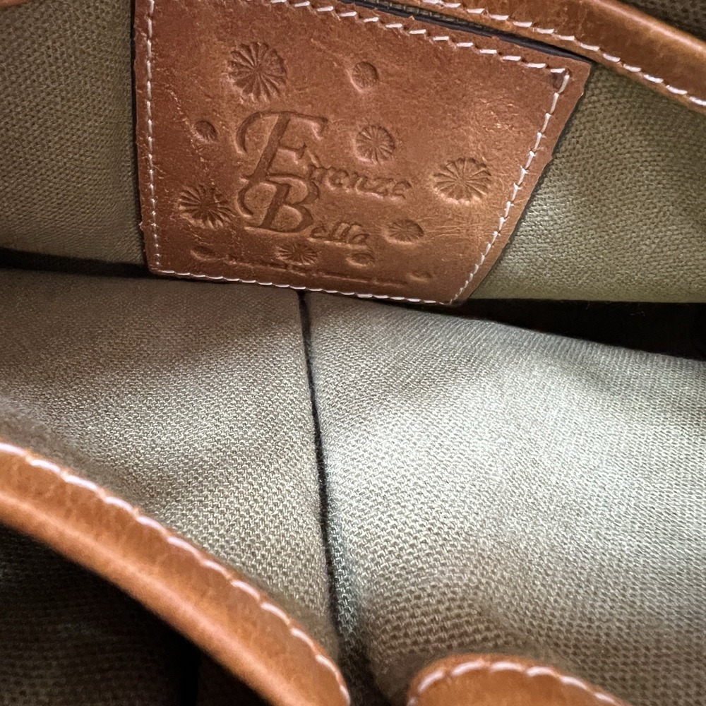 Firenze Bella Leather Tote Bag Brown Embossed Western Boho Satchel Medium - Picture 6 of 7